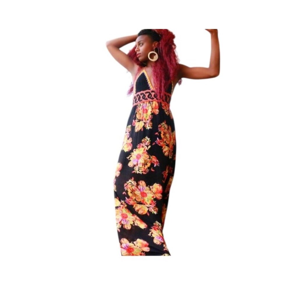 Dance & Marvel Floral Maxi Dress Black Size S Vacation Resortwear Beach Coastal